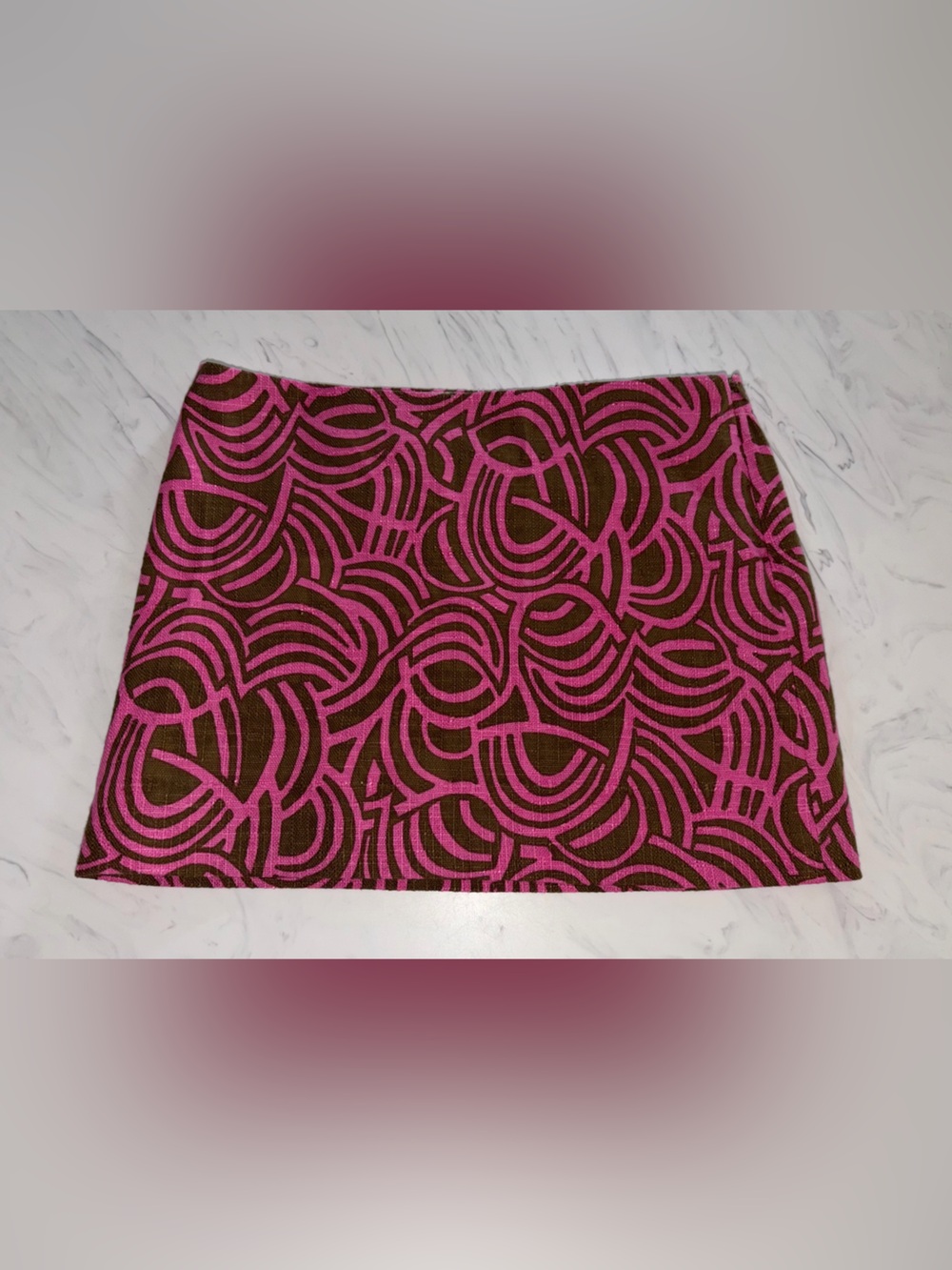 Milly New York pink brown abstract print mini skirt 8 arches swirl a line